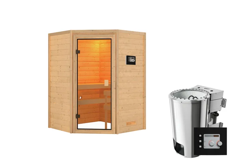 Woodfeeling Massivholz-Sauna Antonia Eckeinstieg 38 mm 7