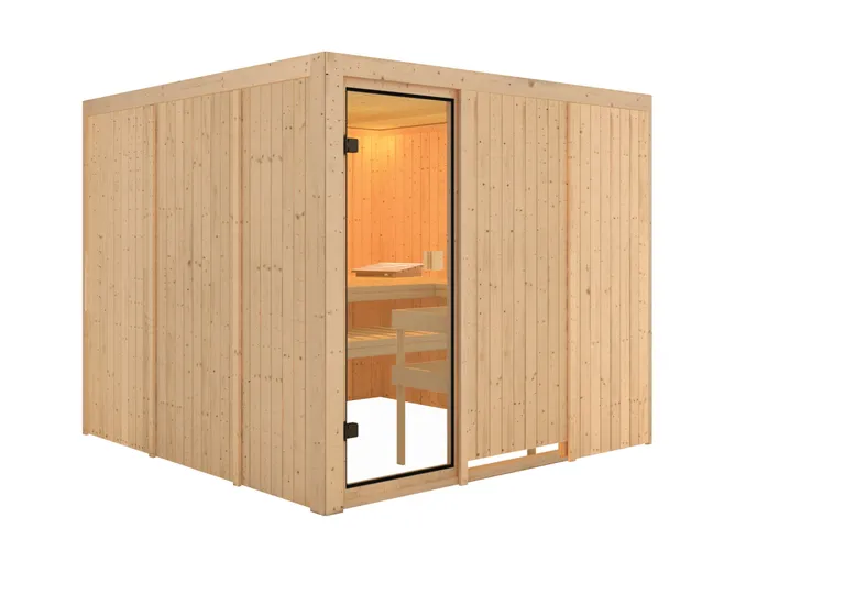 Woodfeeling Massivholz-Sauna Arvika Fronteinstieg 68 mm 2