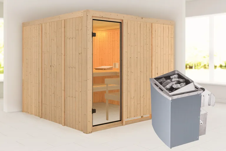 Woodfeeling Massivholz-Sauna Arvika Fronteinstieg 68 mm 0