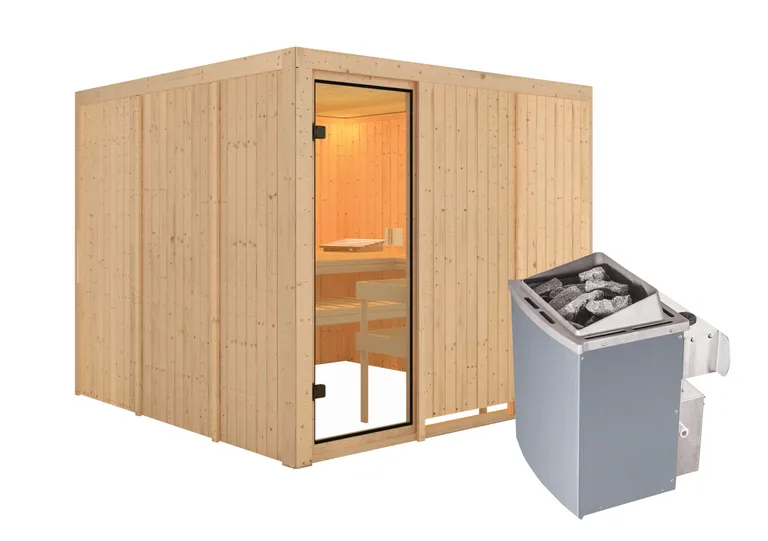 Woodfeeling Massivholz-Sauna Arvika Fronteinstieg 68 mm 2