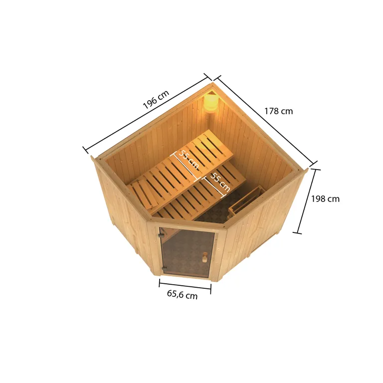 Woodfeeling Massivholz-Sauna Bodo Eckeinstieg 68 mm 1