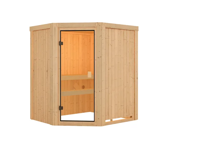 Woodfeeling Massivholz-Sauna Faurin Eckeinstieg 68 mm 3