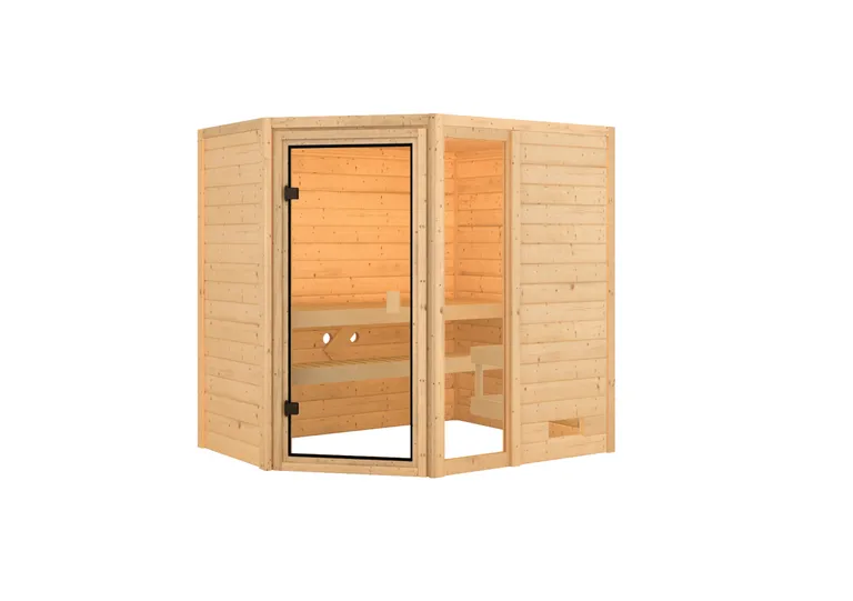 Woodfeeling Massivholz-Sauna Jada Eckeinstieg 38 mm 3