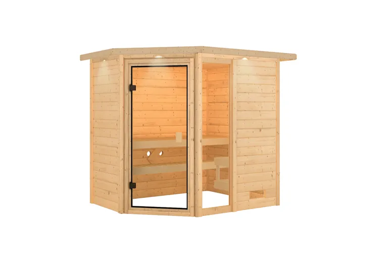 Woodfeeling Massivholz-Sauna Jada Eckeinstieg 38 mm 3