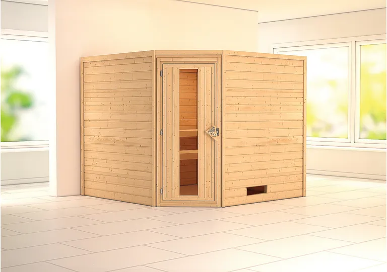 Woodfeeling Massivholz-Sauna Leona Eckeinstieg 38 mm 0