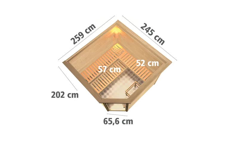 Woodfeeling Massivholz-Sauna Leona Eckeinstieg 38 mm 3