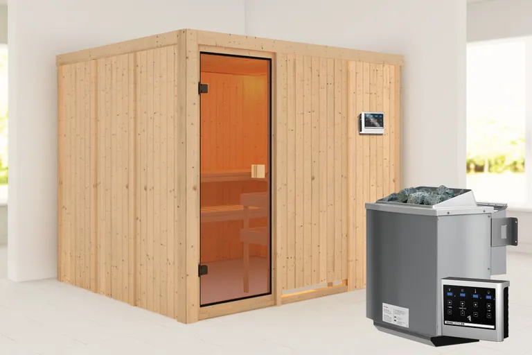 Woodfeeling Massivholz-Sauna Nybro Fronteinstieg 68 mm 0