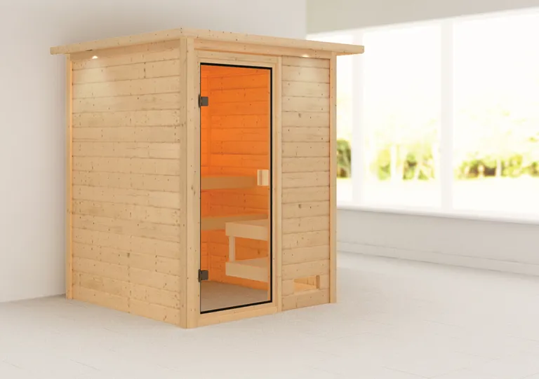 Woodfeeling Massivholz-Sauna Sandra Fronteinstieg 38 mm 1