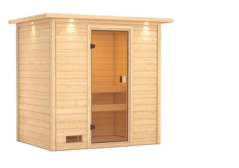 Woodfeeling Massivholz-Sauna Selena Fronteinstieg 38 mm 2