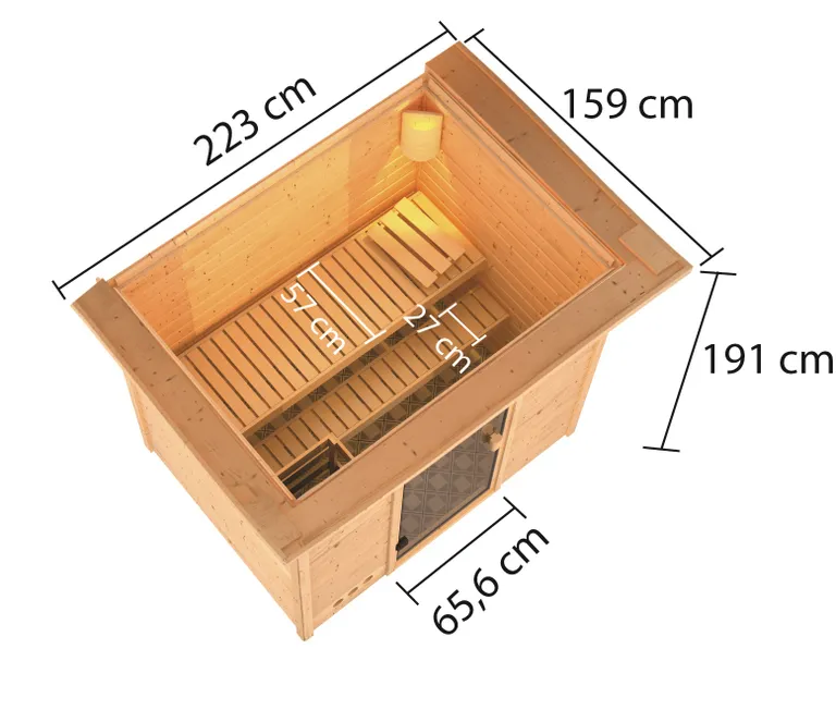Woodfeeling Massivholz-Sauna Selena Fronteinstieg 38 mm 1