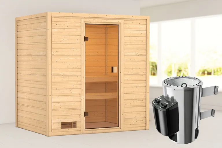 Woodfeeling Massivholz-Sauna Selena Fronteinstieg 38 mm 0