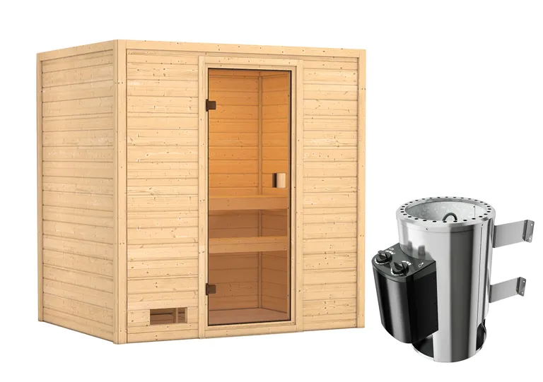 Woodfeeling Massivholz-Sauna Selena Fronteinstieg 38 mm 2