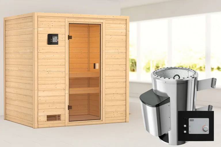Woodfeeling Massivholz-Sauna Selena Fronteinstieg 38 mm 0