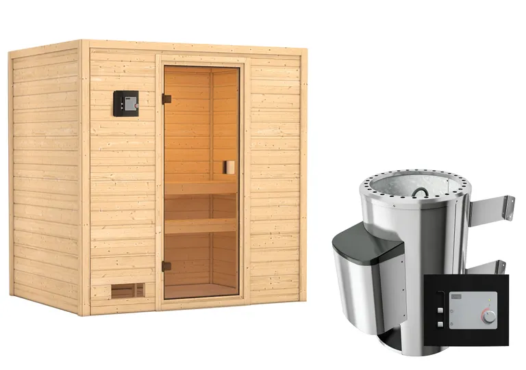 Woodfeeling Massivholz-Sauna Selena Fronteinstieg 38 mm 2