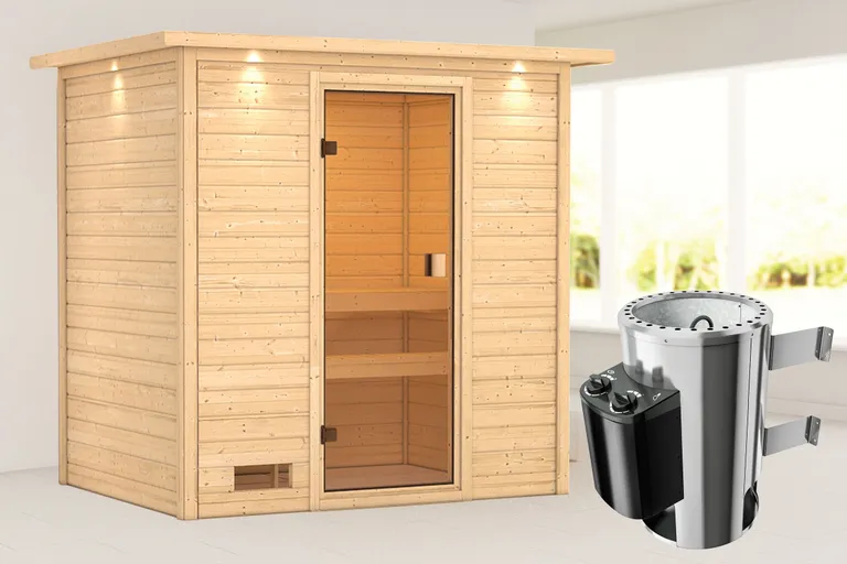Woodfeeling Massivholz-Sauna Selena Fronteinstieg 38 mm 0