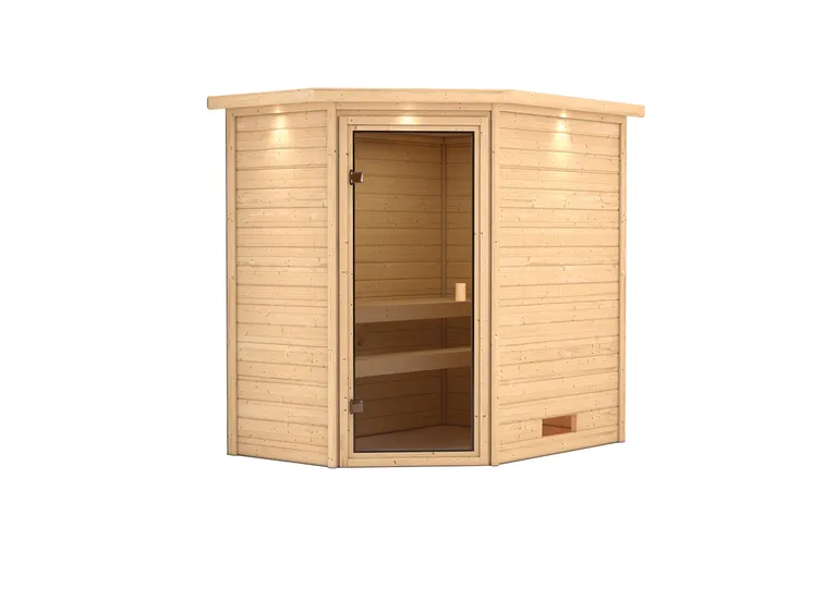 Woodfeeling Massivholz-Sauna Svea Eckeinstieg 38 mm 2