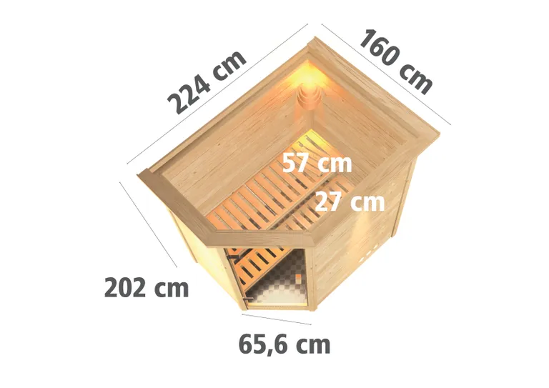 Woodfeeling Massivholz-Sauna Svea Eckeinstieg 38 mm 3