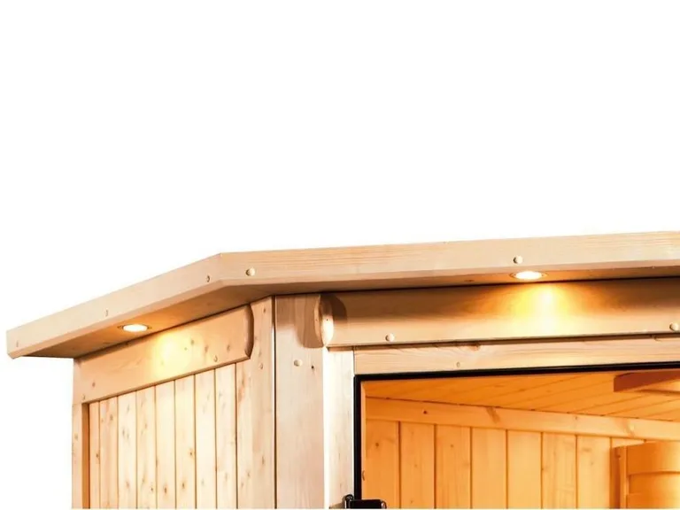 Woodfeeling Massivholz-Sauna Svea Eckeinstieg 38 mm 8