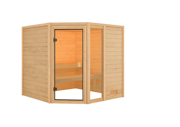 Woodfeeling Massivholz-Sauna Tabea Eckeinstieg 38 mm 3