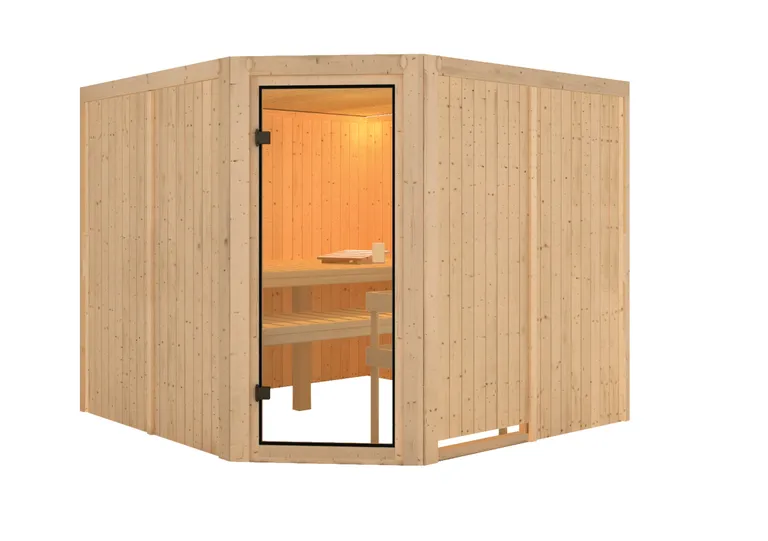 Woodfeeling Massivholz-Sauna Ystad Eckeinstieg 68 mm 3